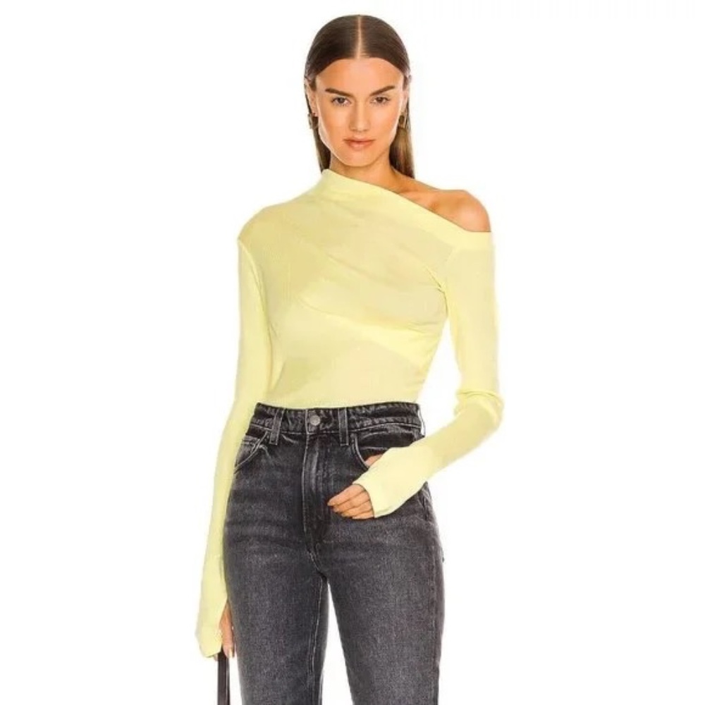 Helmut Lang Yellow Asymmetrical Long Sleeve Top